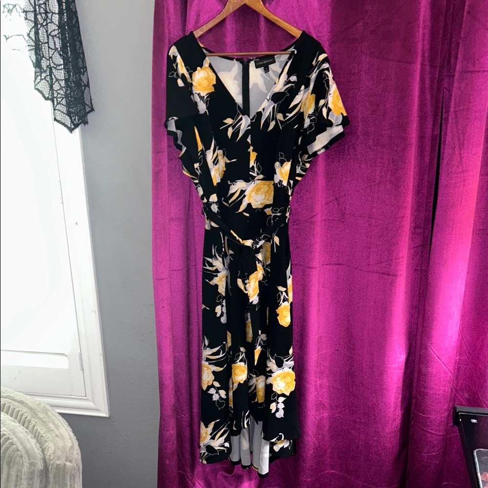 Lane Bryant Black and Yellow Floral High Low Dress